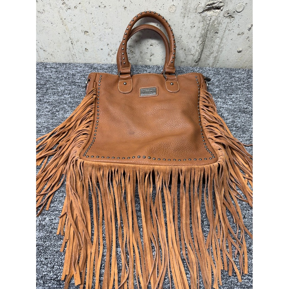 Trinity Ranch Montana West Tan Fringed Studded Western Boho Tote Bag Handbag
